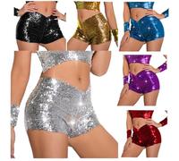 Culotte Leopardata Brillantinata Pantaloncini Glitter Donna Eleganti Pantaloncini Brillantini Donna Slim Fit, Elasticizzati, In Vita Corta, Sexy Pantaloni Corti Y2K Streetwear Alla Moda (00-Silver, S)