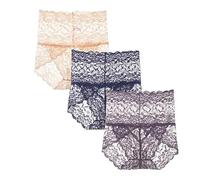 Culotte Sexy Taille Haute en Dentelle, Sous-vêtement Sans coutures pour Femme, Slip en Dentelle douce (B+3PCS,L)