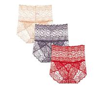 Culotte Sexy Taille Haute en Dentelle, Sous-vêtement Sans coutures pour Femme, Slip en Dentelle douce (D+3PCS,M)