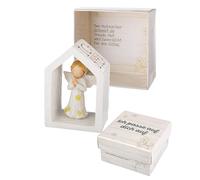 CULT at home Angelo custode portafortuna regalo - Mutmacher Regali in confezione regalo Mi prendo cura di te - Piccola figura decorativa angelo nel telaio casa altezza 8 cm - Good Luck Buona fortuna
