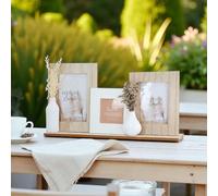 CULT at home Cornice portafoto collage bianco naturale - Semi vasi con erba artificiale - Set di cornici da tavolo in legno - base lunghezza totale 39 cm - Formato 10 x 15 8 x 13 8 x 8 cm 39 cm