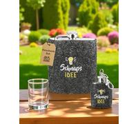 CULT at home Set regalo 2 pezzi fiaschetta bottiglia 120 ml e mini fiaschetta in acciaio inox come portachiavi da 30 ml - bottiglia in feltro con scritta in lingua tedesca