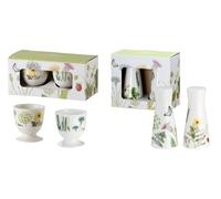 CULT at home Set regalo da 6 pezzi - Set di 4 portauova, con pepe, saliera e pepe con 4 uova in porcellana colorata decorazione floreale Wild Flower