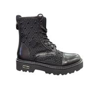 Cult Stivali Combat Donna con Borchie, Nero, Pelle Sintetica, Suola Carrarmato, Chiusura con Lacci e Cerniera Laterale, Taglia 38, Stile Rock Militare