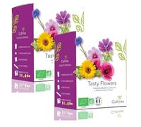 CULTIVEA 2 mini kit pronto a crescere fiori comeribili - semi francesi 100% ecologici e biologici, ideali come regalo (calendula, fiordaliso, malva, cosmo, papavero)