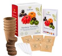 CULTIVEA - Kit Semi di Pomodoro Bio per Orto in Casa con Vasi e Guida | Semi biologici per orto: Cuore di Bue, Ananas, Green Zebra, Black Zebra e Physalis, con vasi, torba, etichette e guida.