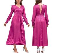 CuLtp Abito A Trapezio Maculato con Maniche Lunghe, Maniche Lunghe A Palloncino, Doppio Scollo A V Plissettato E Fondo Irregolare