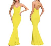 CuLtp Abito Midi in Maglia con Maniche A V, Manica Lunga Maglione A Coste Senza Schienale Aderente da Donna Slim Fit Pullover Abito da Festa con Cintura