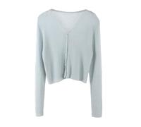 CuLtP Cardigan Corto da Donna Bolero con Scollo A V Coprispalle Aperto Frontale Bottoni Lavorati A Maglia Maglione, Cardigan Bolero Sottile Coprispalle Bolero per Abito da Sera Mantella da Sposa,Blu