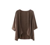 CuLtP Cardigan da Donna in Cotone E Lino Leggero Bolero A Cascata Giacca Estiva Mezza Manica Copricostume Casual Aperto sul Davanti Kimono Camicetta Coprispalle Marrone L