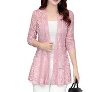 CuLtP Cardigan Donna,Cardigan Estivo da Donna, A Maniche Lunghe, in Pizzo, Leggero, Casual, Ampio, Elegante, di Media Lunghezza, per Abito, Sera, Matrimonio, Rosa XL