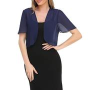 CuLtP Cardigan Donna Coprispalle in Chiffon da Donna Bolero Corto Cardigan Velato Giacca Estiva Leggera A Maniche Corte Camicetta da Sposa Bolero Abiti da Sera Scialle Cover Up Blu Scuro M