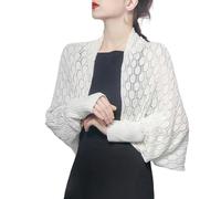 CuLtP Cardigan Elegante Donna Cardigan Bolero da Donna Coprispalle A Maniche Lunghe Giacca Estiva in Rete all'Uncinetto Scialle in Seta Ghiacciata Coprispalle Abito da Sera da Donna Mantella da Sposa