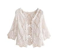 CuLtP Cardigan Elegante Donna Coprispalle da Donna Bolero Boho Maglia all'Uncinetto Cardigan Trasparente in Pizzo Etnico Lavorato A Maglia Cava Coprispalle Casual Estivo Aperto Davanti Cardigan Corto