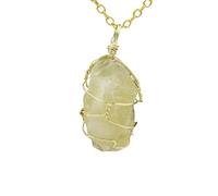 CuLtP Collana di Cristallo di Citrino Giallo Naturale con Filo D'Oro Avvolto con Pietra Preziosa Grezza Irregolare, Collana con Ciondolo,Collana di Cristallo Curativo Reiki,Regalo di Gioielli