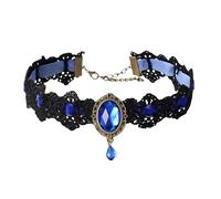 CuLtP Collane di cristallo curativo Chakra per donne quarzo blu collana di cristallo collana di pizzo nero con fiore cavo gotico gioielli con pietre preziose naturali Reiki I regali per lei Natale,Hal