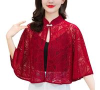CuLtP Coprispalle con Scialle in Pizzo da Donna, Cardigan Manica Corta Aperto sul Davanti Bolero Corto, Costume Vintage da Donna con Flapper per Abito da Sera Copricapo da Sposa, Vino Rosso,S