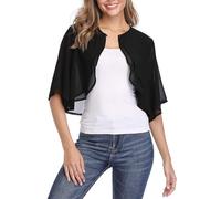 CuLtP Coprispalle Donna Coprispalle in Chiffon da Donna Bolero Corto Giacca Leggera Estiva Doppio Strato Volant Cardigan Trasparente Mezza Manica Bottone Camicetta Abiti da Sera Scialle Cover Up Nero