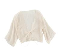 CuLtP Coprispalle Donna Elegante Coprispalle in Chiffon da Donna Cardigan Leggero Bolero Estivo Leggero Front Lace Up Eleganti Giacche da Sera Abiti Bolero da Sposa Cover Up Beige S