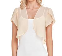 CuLtP Coprispalle in Chiffon da Donna Scialle Corto con Apertura sul Davanti Giacche Bolero Cardigan Estivo Trasparente A Maniche Corte Solido Coprispalle Coprispalle per Abito da Sera Cappotto Mante