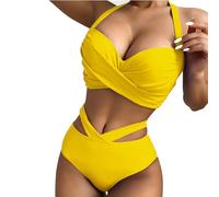 CuLtp Donna Bikini Set, Push Up Imbottito Halter Tankini con Pantaloncini da Bagno Piscina Beachwear Swimwear Spiaggia Swimsuit