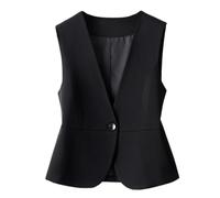 CuLtP Gilet Da Abito Da Donna Gilet Completamente Foderato, Vestibilità Slim Con Scollo A V Gilet Da Smoking Con Un Bottone Gilet Elegante Vintage, Gilet Da Abito Formale Casual Top Estivo,Nero,M