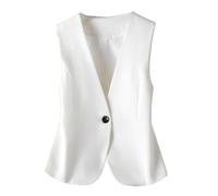 CuLtP Gilet Da Abito Da Donna Gilet Completamente Foderato, Vestibilità Slim Con Scollo A V Gilet Da Smoking Con Un Bottone Gilet Elegante Vintage, Gilet Da Abito Casual Formale Top Estivo,Bianca,M