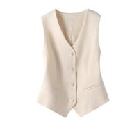 CuLtP Gilet Da Abito Da Donna Gilet Slim Fit Con Scollo A V Gilet Da Smoking Gilet Da Completo Gilet Gilet Elegante Vintage, Gilet Da Abito Formale Casual Cappotto Estivo, Beige, L