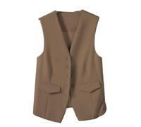 CuLtP Gilet Da Donna Blazer Senza Maniche, Gilet Elegante Con Scollo A V Corto Gilet Da Abito Formale Casual Top Corto Estivo, Cappotto Da Ufficio Da Lavoro Elegante Abbottonato,Kaki,S