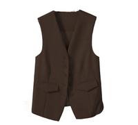 CuLtP Gilet Da Donna Blazer Senza Maniche, Gilet Elegante Con Scollo A V Corto Gilet Da Abito Formale Casual Top Corto Estivo, Cappotto Da Ufficio Da Lavoro Elegante Abbottonato,Marrone,S