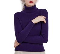 CuLtP Maglioni Dolcevita Lavorati A Maglia da Donna, Maglione Leggero A Maniche Lunghe Slim Fit A Costine Maglioni Pullover, Maglione Caldo Lavorato A Maglia Solido da Donna,Viola,M