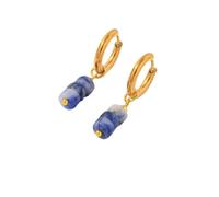 CuLtP Orecchini Pendenti A Cerchio in Agata A Strisce Blu Naturali con 3 Perline Piatte, Orecchini Pendenti in Cristallo Chakra con Pietre Preziose Fatti A Mano Orecchini Huggie, Regalo di Gioielli