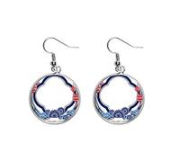cultura cinese fiore blu appassionato orecchino d'argento., Ceramica