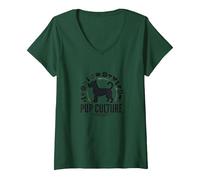 Cultura del Cucciolo: Collezione di Icone di intrattenimento per Gli Amanti dei Cani Maglietta con Collo a V, Donna, Verde Foresta, S