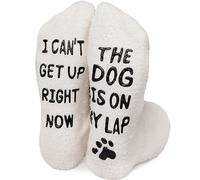 Culture Gifts calzini sfocati da donna, calzini pantofola da donna, calzini da donna taglia 9-11, Il cane è sul mio grembo bianco, One Size Wide Women/One Size Wide Men