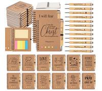 Culudea 48 Pcs Religious Gifts Bulk - 24 Sets Scripture Notebooks with Bamboo Pens & Sticky Notes, Elegant Calligraphy Bible Verse Journals for Women, Church Guests, Christian Events (5.5 x 4.7 Inch)