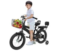 CUMELLIIR Bicicletta per bambini da 14 pollici, con ruote di supporto, cestello anteriore e schienale, regolazione dell'altezza, in acciaio al carbonio alto per bambini dai 4 anni, colore nero