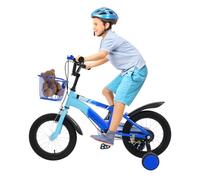 CUMELLIIR Bicicletta per bambini e bambine da 14", con ruote stabilizzatrici e cestello, regolazione dell'altezza, in acciaio al carbonio, per bambini da 3 a 4 5 6 anni, colore: blu