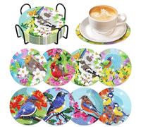 Cumule Kit di 8 sottobicchieri artistici a forma di uccello con supporto fai da te con fiore uccello diamante arte sottobicchiere antiscivolo per adulti kit di diamanti forniture