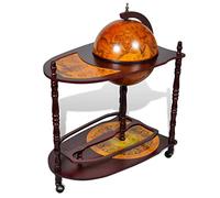 CUMYZO Globe Bar Wine Cabinet con ripiano inferiore in legno di eucalipto supporto per liquori autoportante espositore per vino per soggiorno Decor con ruote 70,1 x 45 x 88,9 cm