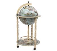 CUMYZO Globe Bar Wine Cabinet con ripiano inferiore in legno di eucalipto supporto per liquori autoportante espositore per vino per soggiorno Decor con ruote 47 x 47 x 102 cm