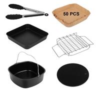 Cunbayi Set di 6 accessori per friggitrice ad aria calda per COSORI, Philips, Tefal & Cecotec Airfryer XXL, senza BPA, 6 pezzi, nero, 5,5 l, acciaio inossidabile e silicone, 6 pezzi