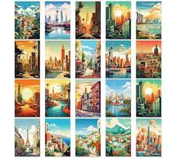 Cunegra Set di cartoline da viaggio vintage, 50 pezzi, cartoline illustrate del mondo, cartoline da viaggio retrò miste, destinazioni intorno al mondo in stile artistico vintage
