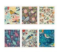 Cunhill 6 strofinacci svedesi da cucina riutilizzabili in spugna per la pulizia, panni assorbenti, ad asciugatura rapida, lavabili, decorativi, senza odore, motivo: uccellini