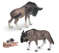 Cunlvyyds Statuette di animali, statua di gnu africano, 2 pezzi, giocattoli educativi realistici in PVC, regalo di compleanno, decorazione per torta per bambini, ragazzi e ragazze