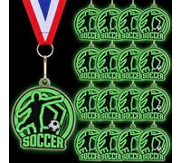 Cunno 20 medaglie da calcio che si illuminano al buio, 5 cm, con nastro per collo, trofeo per vincitori di sport, per tornei di squadra, premi, concorsi scolastici, partite scolastiche, bomboniere