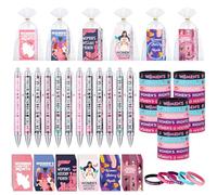 Cunno Set da 120 pezzi da donna per il mese della storia, 30 braccialetti in gomma siliconica per l'empowerment delle donne, 30 penne a sfera femministe, 30 carte, 30 sacchetti per i diritti della