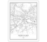 CUNNVN Bianco BERGAMO mappa della città Stampa 3D Nordic soggiorno decorazione tela poster moderna decorazione della casa stampa artistica 50x70 cm
