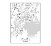 CUNNVN nero bianco LUGANO Stampa 3D manifesto della mappa 40x50 cm Adatto per soggiorno, camera da letto, cameretta dei bambini, scuola, pittura decorativa per pareti del dormitorio