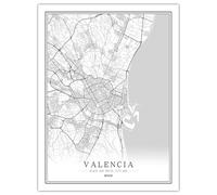 CUNNVN nero bianco VALENCIA Stampa 3D manifesto della mappa 50x70 cm Adatto per soggiorno, camera da letto, cameretta dei bambini, scuola, pittura decorativa per pareti del dormitorio